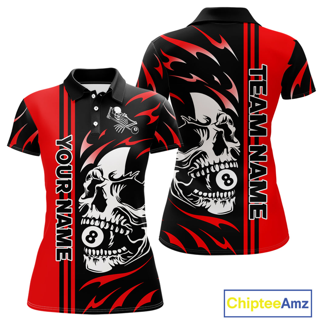 Personalized Red 8 Ball Skull Billiard Shirt For Women Custom Pool Team Jersey, Billiard Outfit TDM4459