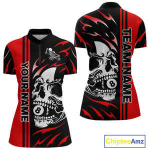 Personalized Red 8 Ball Skull Billiard Shirt For Women Custom Pool Team Jersey, Billiard Outfit TDM4459