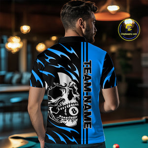 Personalized Blue 8 Ball Skull Billiard Shirt For Men Custom Pool Team Jersey, Billiard Outfit TDM4460
