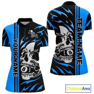 Personalized Blue 8 Ball Skull Billiard Shirt For Women Custom Pool Team Jersey, Billiard Outfit TDM4460