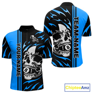 Personalized Blue 8 Ball Skull Billiard Shirt For Men Custom Pool Team Jersey, Billiard Outfit TDM4460
