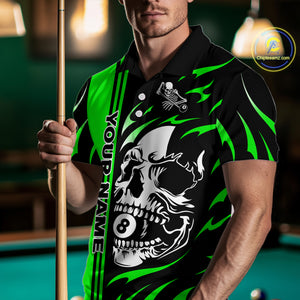 Personalized Green 8 Ball Skull Billiard Shirt For Men Custom Pool Team Jersey, Billiard Outfit TDM4461
