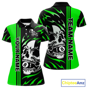 Personalized Green 8 Ball Skull Billiard Shirt For Women Custom Pool Team Jersey, Billiard Outfit TDM4461