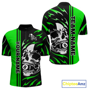 Personalized Green 8 Ball Skull Billiard Shirt For Men Custom Pool Team Jersey, Billiard Outfit TDM4461