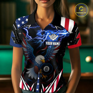American Flag Eagle 8 Ball Pool Lightning Billiard Shirt For Women Custom Patriotic Billiard Jersey TDM4704