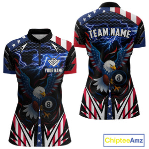 American Flag Eagle 8 Ball Pool Lightning Billiard Shirt For Women Custom Patriotic Billiard Jersey TDM4704