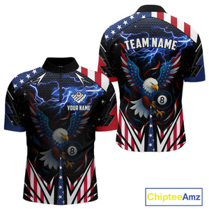 American Flag Eagle 8 Ball Pool Lightning Billiard Shirt For Men Custom Patriotic Billiard Jersey TDM4704