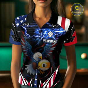 American Flag Eagle 9 Ball Pool Lightning Billiard Shirt For Women Custom Patriotic Billiard Jersey TDM4705