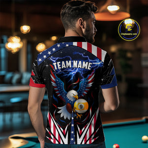 American Flag Eagle 9 Ball Pool Lightning Billiard Shirt For Men Custom Patriotic Billiard Jersey TDM4705