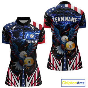 American Flag Eagle 9 Ball Pool Lightning Billiard Shirt For Women Custom Patriotic Billiard Jersey TDM4705