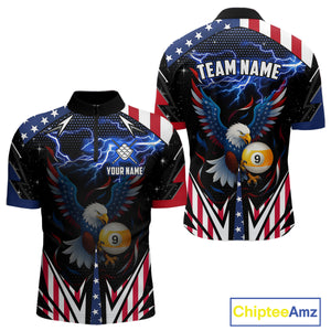 American Flag Eagle 9 Ball Pool Lightning Billiard Shirt For Men Custom Patriotic Billiard Jersey TDM4705