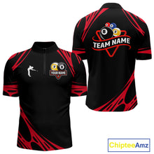 Load image into Gallery viewer, Personalized 8 Ball &amp; 9 Ball Pool Billiard Polo, 1/4 Zip For Men Custom Team Billiard Jersey |Red TDM5601