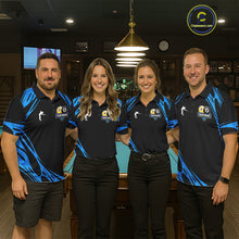 Load image into Gallery viewer, Personalized 8 Ball &amp; 9 Ball Pool Billiard Polo, 1/4 Zip For Men Custom Team Billiard Jersey |Blue TDM5602