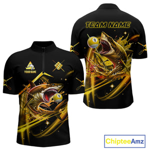 Yellow 9 Ball Pool Billiard Shark Polo & Quarter Zip For Men Custom Team League Billiard Jerseys TDM4475