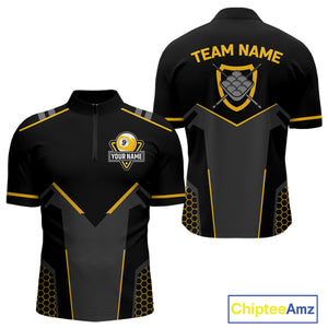 Personalized Yellow Black 9 Ball Billiard Shirt For Men, 9 Ball Pool Team Jersey Polo & 1/4 Zip TDM4476