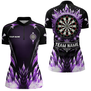Personalized Purple Icy Dartboard Custom Darts Polo & Quarter Zip For Women, Team Dart Jersey Outfit TDM3671