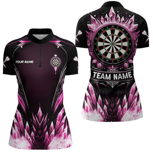 Personalized Pink Icy Dartboard Custom Darts Polo & Quarter Zip For Women, Team Dart Jerseys Outfit TDM3672