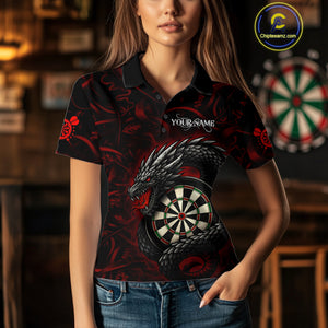 Black And Red Dragon Darts Shirt For Women Custom Darts League Team Jersey Polo & Quarter Zip TDM4723