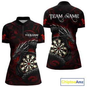 Black And Red Dragon Darts Shirt For Women Custom Darts League Team Jersey Polo & Quarter Zip TDM4723