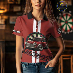 Personalized Red Funny Car Dart Shirts For Women Custom Darts Team Jerseys Polo & Quarter Zip TDM4151
