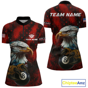 Black And Red American Flag Eagle Billiard Shirt For Women Custom Claw 8 Ball Pool Team Jersey TDM4317