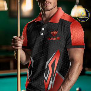 Black And Red 8 Ball Pool Crown Billiard Shirt For Men Custom Billiard Jersey Team Polo & 1/4 Zip TDM4322