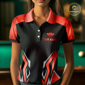 Black And Red 8 Ball Pool Crown Billiard Shirt For Women Custom Billiard Jersey Team Polo & 1/4 Zip TDM4322