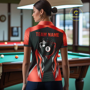 Black And Red 8 Ball Pool Crown Billiard Shirt For Women Custom Billiard Jersey Team Polo & 1/4 Zip TDM4322