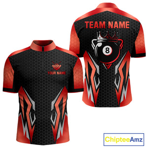 Black And Red 8 Ball Pool Crown Billiard Shirt For Men Custom Billiard Jersey Team Polo & 1/4 Zip TDM4322
