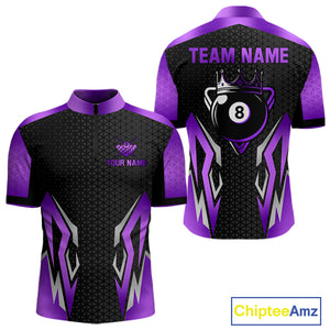 Black Purple 8 Ball Pool Crown Billiard Shirt For Men Custom Billiard Jersey Team Polo & 1/4 Zip TDM4323