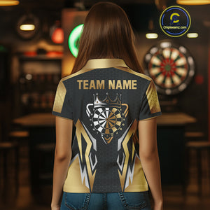 Black And Golden Crown Darts Shirt For Women Custom Darts Jerseys Team Polo & Quarter Zip Uniform TDM4324