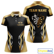 Load image into Gallery viewer, Black And Golden Crown Darts Shirt For Women Custom Darts Jerseys Team Polo &amp; Quarter Zip Uniform TDM4324