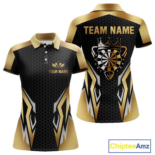 Black And Golden Crown Darts Shirt For Women Custom Darts Jerseys Team Polo & Quarter Zip Uniform TDM4324