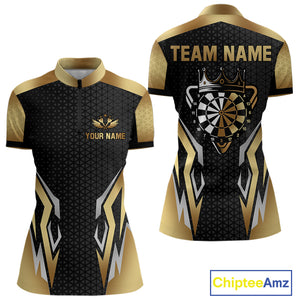 Black And Golden Crown Darts Shirt For Women Custom Darts Jerseys Team Polo & Quarter Zip Uniform TDM4324