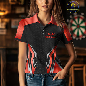 Black And Red Crown Darts Shirt For Women Custom Darts Jerseys Team Polo & Quarter Zip Uniform TDM4325