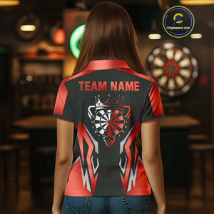 Black And Red Crown Darts Shirt For Women Custom Darts Jerseys Team Polo & Quarter Zip Uniform TDM4325