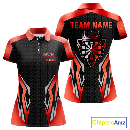 Black And Red Crown Darts Shirt For Women Custom Darts Jerseys Team Polo & Quarter Zip Uniform TDM4325