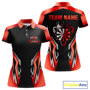 Black And Red Crown Darts Shirt For Women Custom Darts Jerseys Team Polo & Quarter Zip Uniform TDM4325