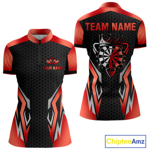 Black And Red Crown Darts Shirt For Women Custom Darts Jerseys Team Polo & Quarter Zip Uniform TDM4325
