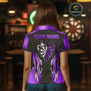 Black And Purple Crown Darts Shirt For Women Custom Darts Jerseys Team Polo & Quarter Zip Uniform TDM4326