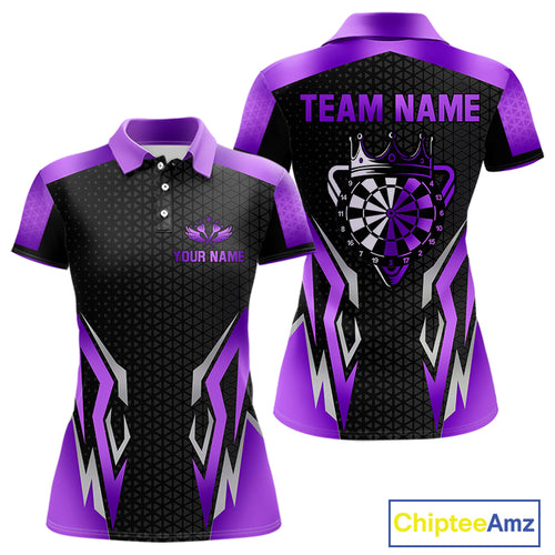 Black And Purple Crown Darts Shirt For Women Custom Darts Jerseys Team Polo & Quarter Zip Uniform TDM4326