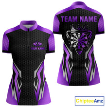 Load image into Gallery viewer, Black And Purple Crown Darts Shirt For Women Custom Darts Jerseys Team Polo &amp; Quarter Zip Uniform TDM4326