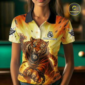 Personalized Yellow 8 Ball Pool Tiger Billiard Shirt For Women Custom Billiard Team Jersey Outfit TDM4540