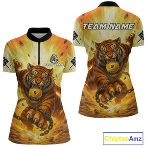 Personalized Yellow 9 Ball Pool Tiger Billiard Shirt For Women Custom Billiard Team Jersey Outfit TDM4541