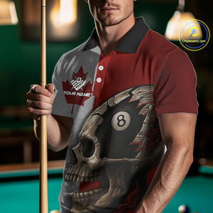 Personalized Grunge Canada Flag Skull Billiard Shirt For Men, 8 Ball Patriotic Pool Team Jerseys TDM4157