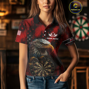 Black And Red American Flag Claw Eagle Darts Shirt For Women Custom Team Patriotic Darts Jerseys TDM4318