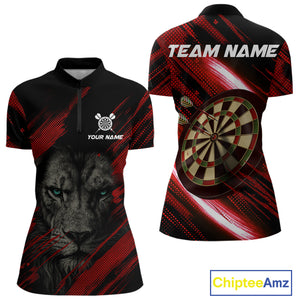 Personalized Red & Black Lion Dart Shirt For Women Custom Light Dartboard Team Jersey Polo & 1/4 Zip TDM4334