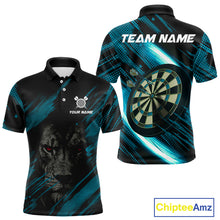 Load image into Gallery viewer, Personalized Cyan &amp; Black Lion Darts Shirt For Men Custom Light Dartboard Jersey Polo &amp; 1/4 Zip TDM4335