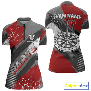 Personalized Red And Grey Grunge Darts Shirt For Women Custom Darts Jerseys Team Polo & Quarter Zip TDM4337