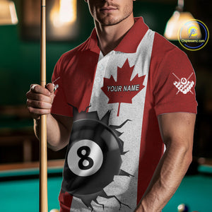 Personalized Grunge Canada Flag Billiard Shirt For Men Custom Funny 8 Ball Pool Team Jersey TDM4175